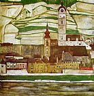 Vineyards Canvas Paintings - Stein on the Danube with Terraced Vineyards